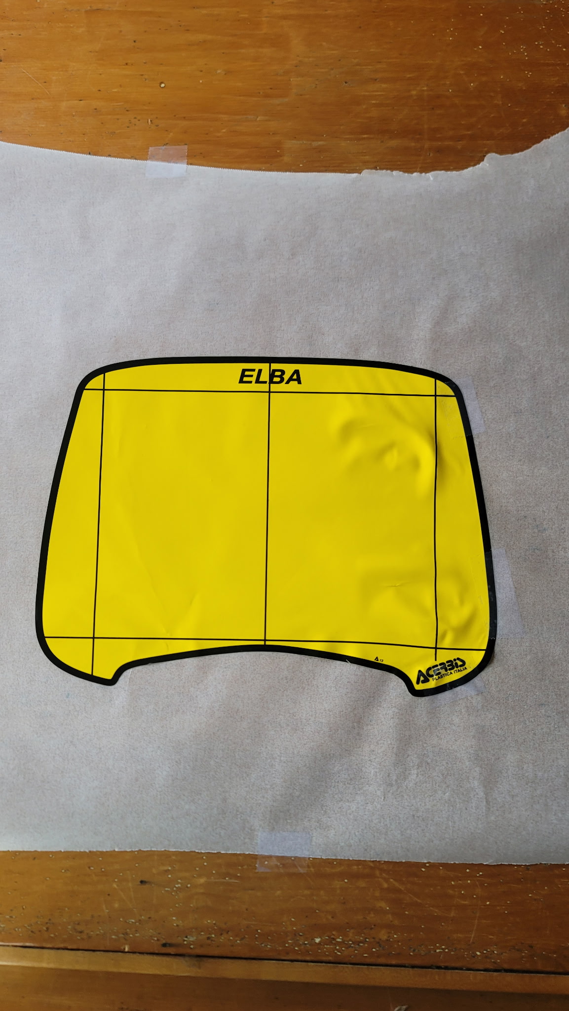 New Acerbis Elba number plate in yellow, still in packaging — replacement fender for the ATC 125 build